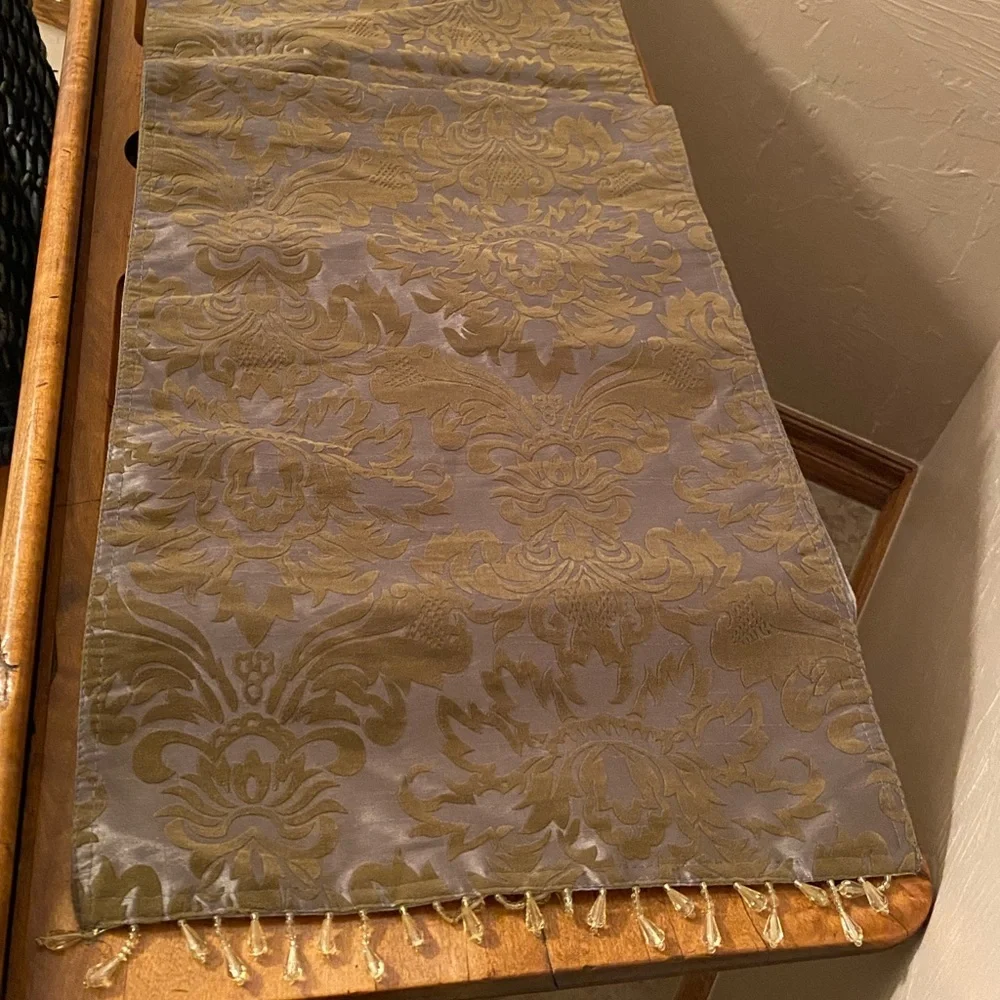 Beaded Floral Table Runner Grayish 72 X 13”